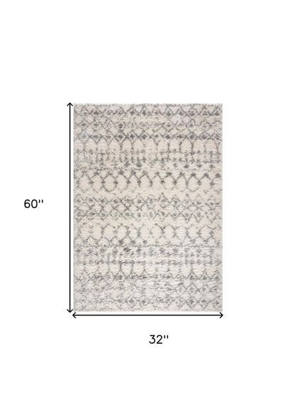 3' X 5' Gray and Ivory Southwestern Shag Power Loom Distressed Area Rug