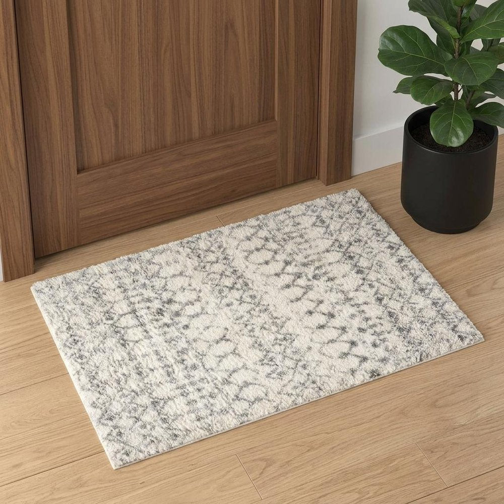3' X 5' Gray and Ivory Southwestern Shag Power Loom Distressed Area Rug