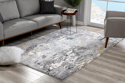 2' X 8' Grey And White Abstract Power Loom Stain Resistant Area Rug