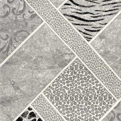 4' X 6' Grey Geometric Power Loom Stain Resistant Area Rug