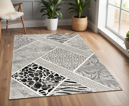 4' X 6' Grey Geometric Power Loom Stain Resistant Area Rug