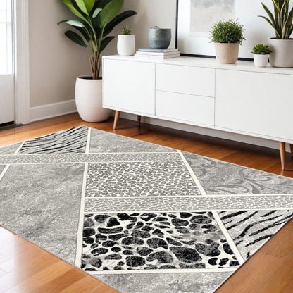 4' X 6' Grey Geometric Power Loom Stain Resistant Area Rug