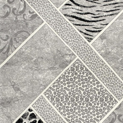 8' X 11' Grey Geometric Power Loom Stain Resistant Area Rug