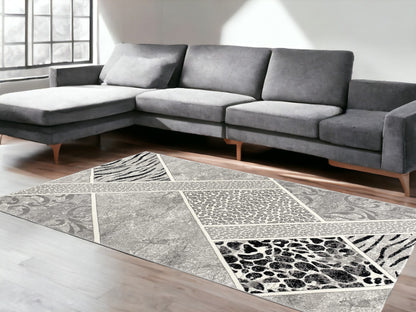 8' X 11' Grey Geometric Power Loom Stain Resistant Area Rug