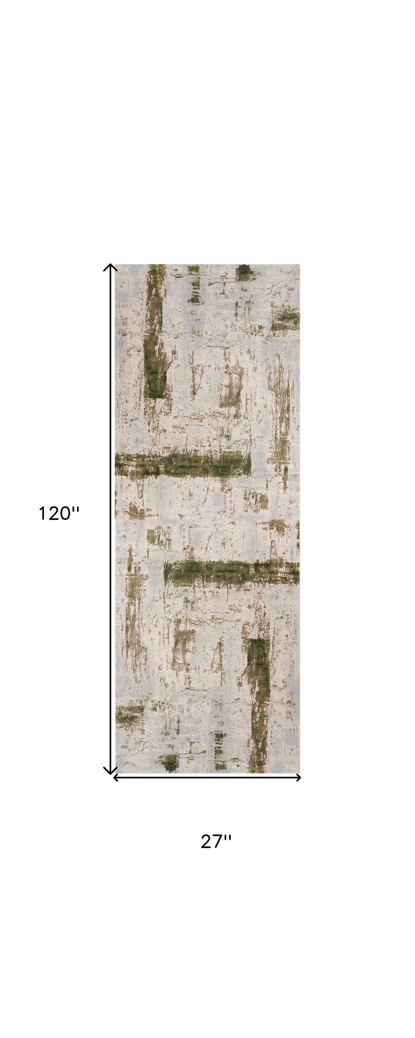 10' Green and Ivory Abstract Power Loom Distressed Runner Rug