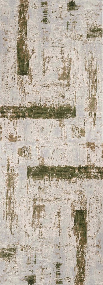 10' Green and Ivory Abstract Power Loom Distressed Runner Rug