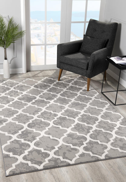 7' X 9' Grey Geometric Power Loom Stain Resistant Area Rug