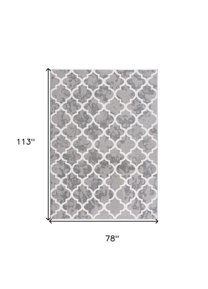 7' X 9' Grey Geometric Power Loom Stain Resistant Area Rug