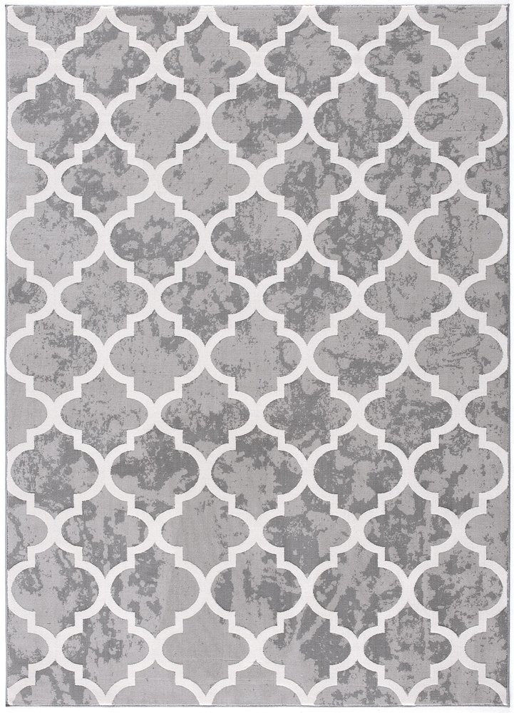 7' X 9' Grey Geometric Power Loom Stain Resistant Area Rug