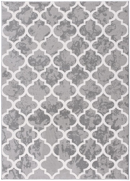 7' X 9' Grey Geometric Power Loom Stain Resistant Area Rug