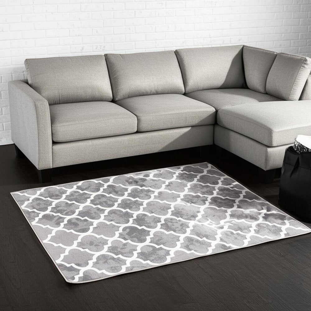 7' X 9' Grey Geometric Power Loom Stain Resistant Area Rug