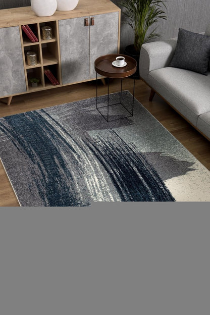 10' Blue And White Abstract Shag Runner Rug