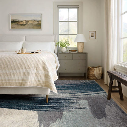 10' Blue And White Abstract Shag Runner Rug