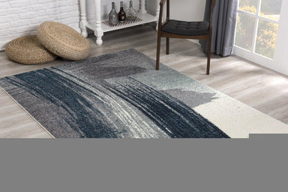 15' Blue And White Abstract Shag Runner Rug