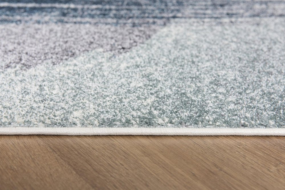 15' Blue And White Abstract Shag Runner Rug
