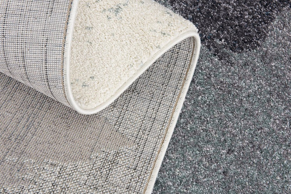 20' Blue And White Abstract Shag Runner Rug