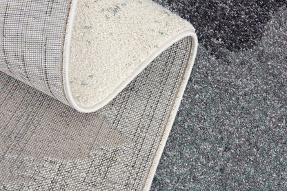 20' Blue And White Abstract Shag Runner Rug