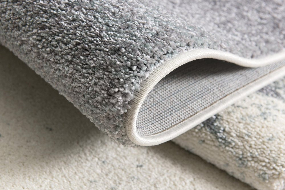 20' Blue And White Abstract Shag Runner Rug