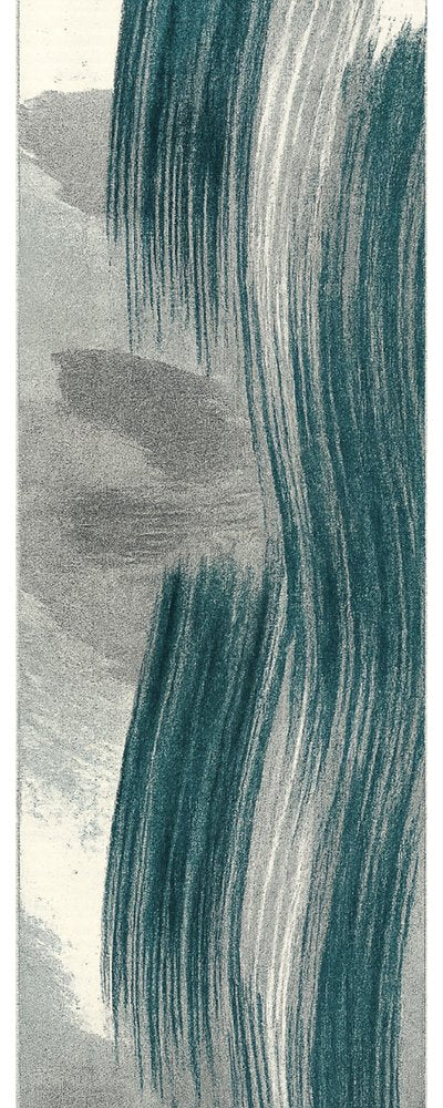 20' Blue And White Abstract Shag Runner Rug