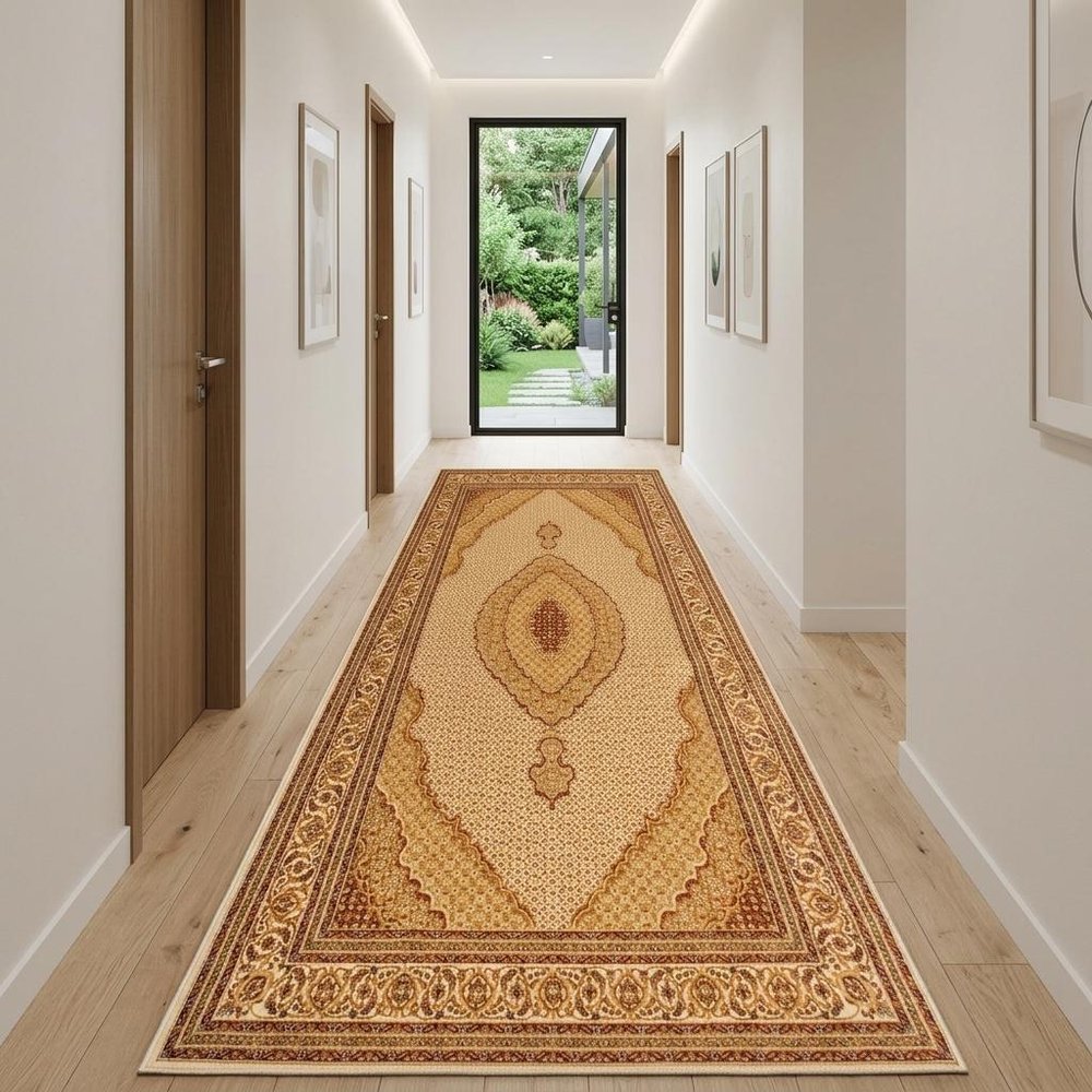 10' Beige And Ivory Oriental Runner Rug