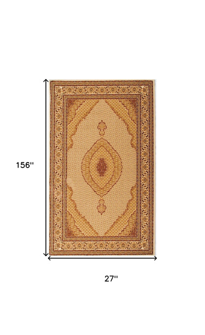 13' Runner Beige and Ivory Oriental Power Loom Runner Rug