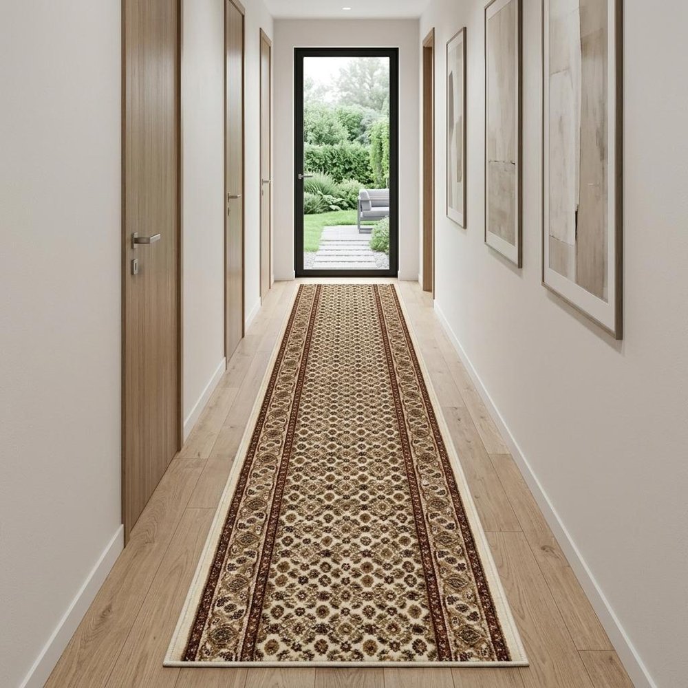 15' Beige And Ivory Oriental Runner Rug