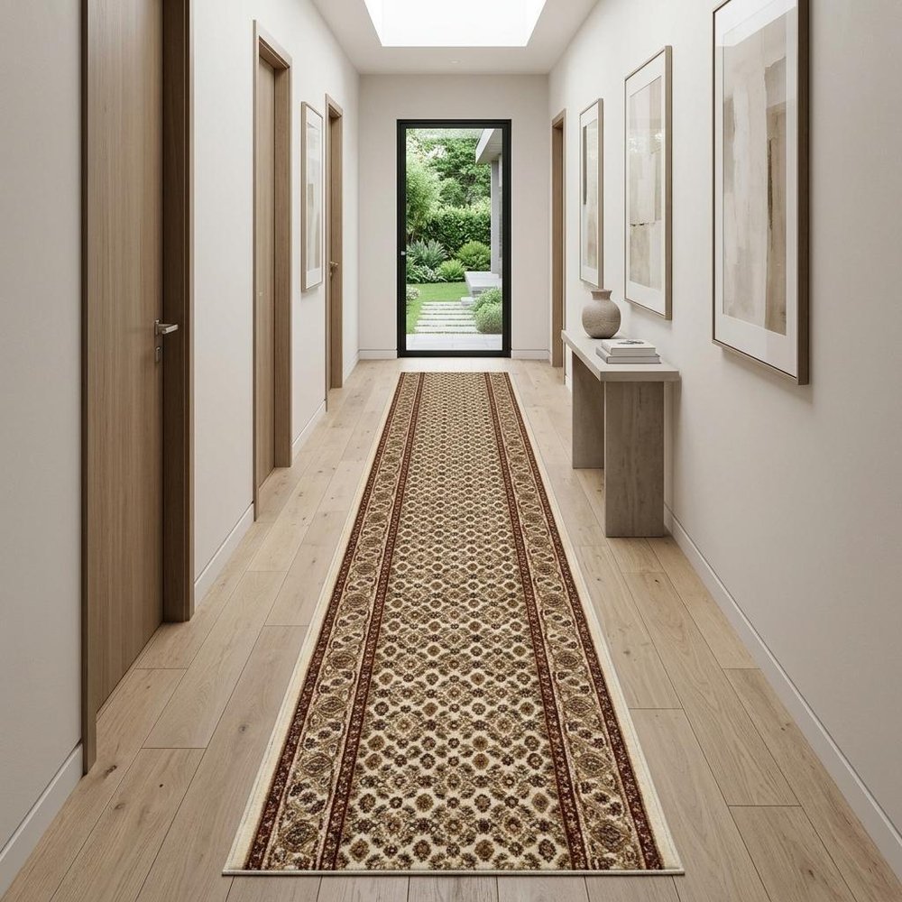 10' Beige And Ivory Oriental Runner Rug