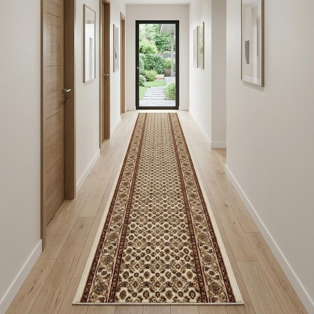 13' Beige And Ivory Oriental Runner Rug
