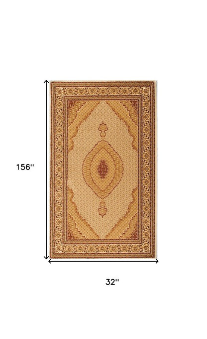 13' Beige And Ivory Oriental Runner Rug