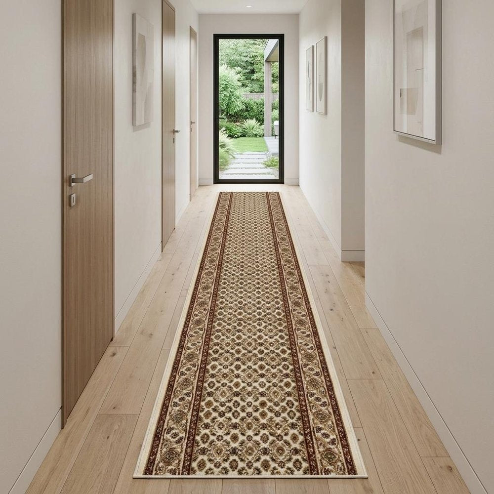 15' Beige And Ivory Oriental Runner Rug
