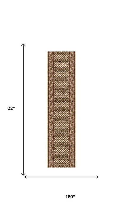 15' Beige And Ivory Oriental Runner Rug