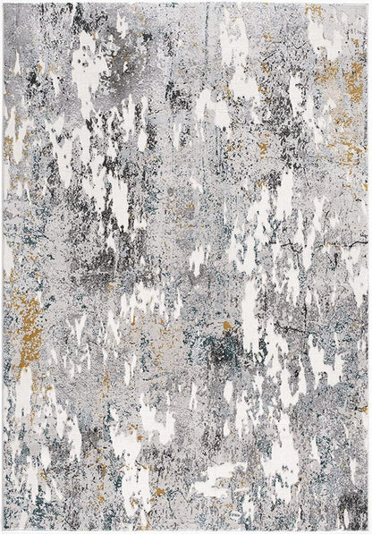 13' Gray And White Abstract Shag Runner Rug