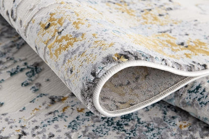 13' Gray And White Abstract Shag Runner Rug