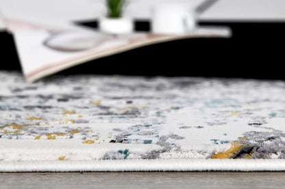 13' Gray And White Abstract Shag Runner Rug