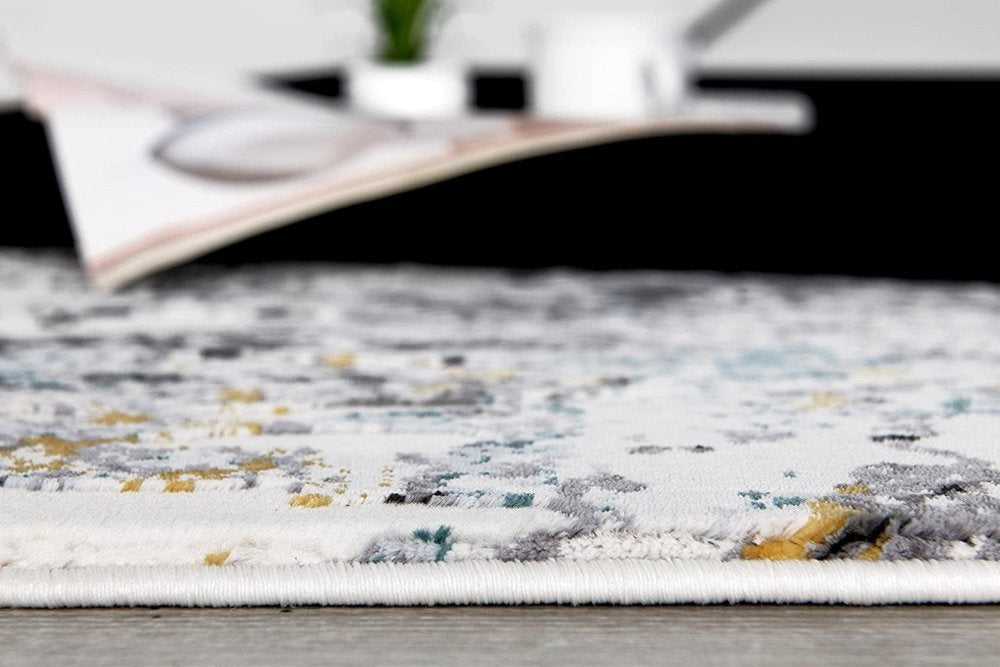 13' Gray And White Abstract Shag Runner Rug