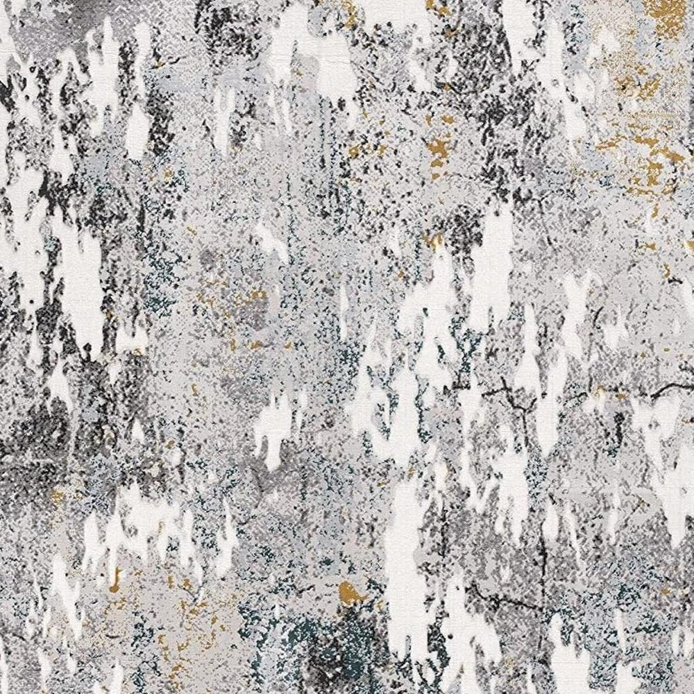 13' Gray And White Abstract Shag Runner Rug