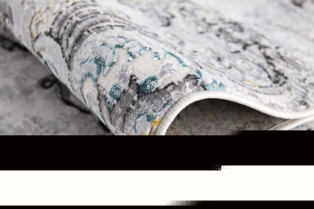 10' Gray And Ivory Floral Shag Runner Rug