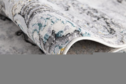 10' Gray And Ivory Floral Shag Runner Rug