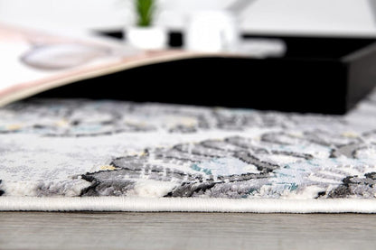 10' Gray And Ivory Floral Shag Runner Rug