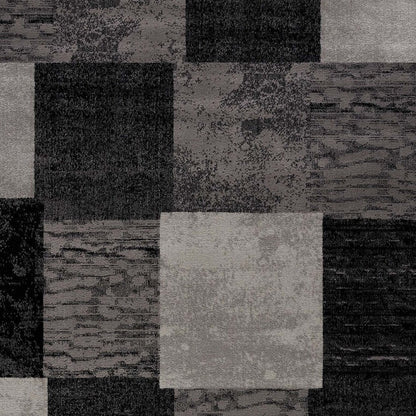 10' Gray and Black Geometric Power Loom Distressed Runner Rug