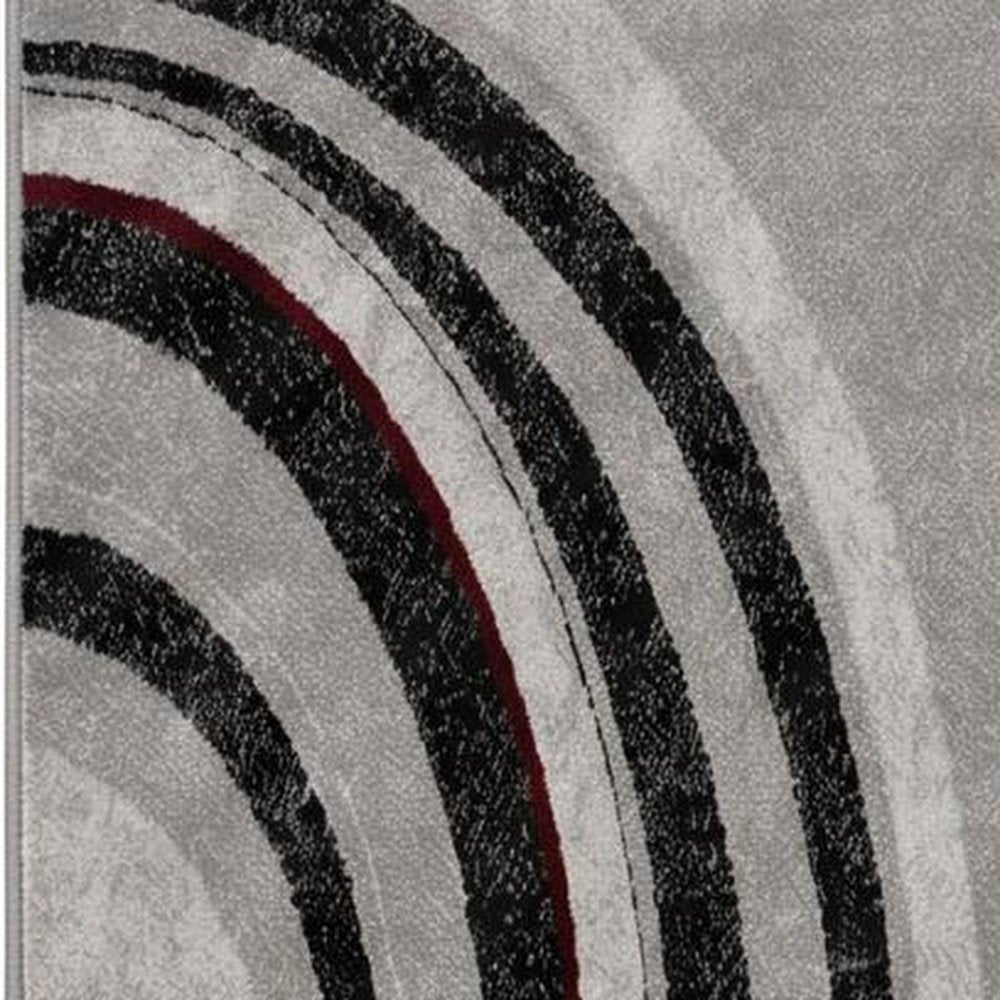 8' Gray and Black Abstract Power Loom Distressed Runner Rug
