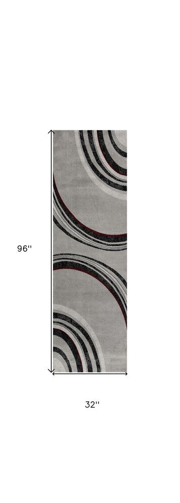 8' Gray and Black Abstract Power Loom Distressed Runner Rug