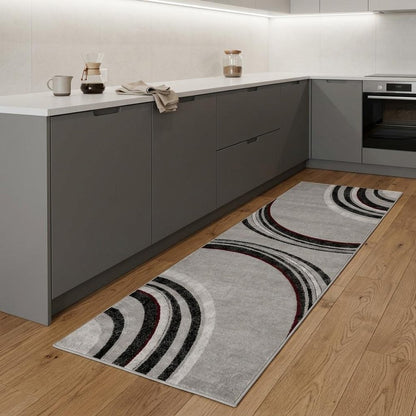 8' Gray and Black Abstract Power Loom Distressed Runner Rug
