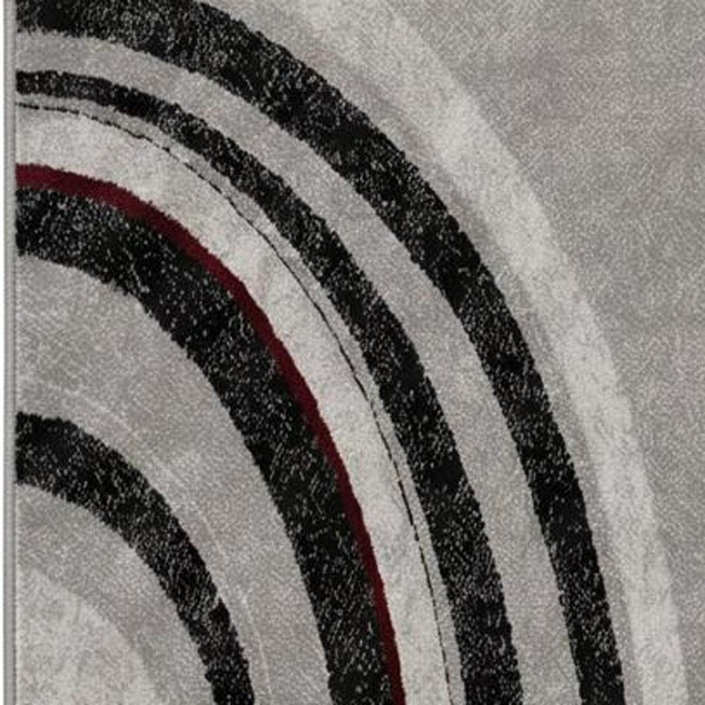 8' Gray and Black Abstract Power Loom Distressed Runner Rug