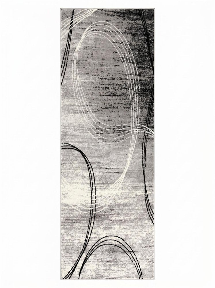 10' Gray And Ivory Abstract Runner Rug