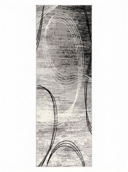 10' Gray And Ivory Abstract Runner Rug