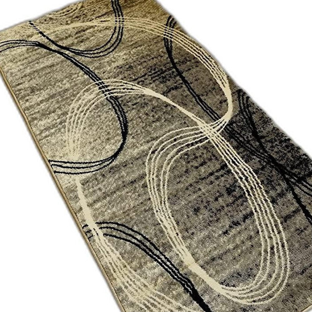 10' Gray And Ivory Abstract Runner Rug