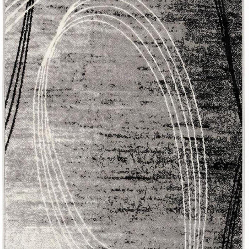 15' Gray And Ivory Abstract Shag Runner Rug