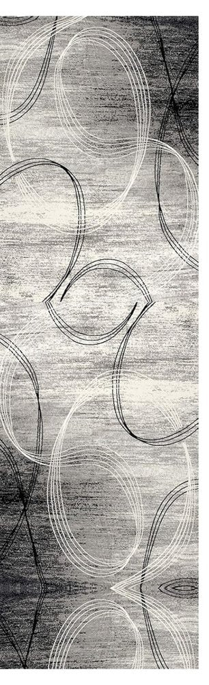 20' Gray and Ivory Abstract Shag Power Loom Runner Rug