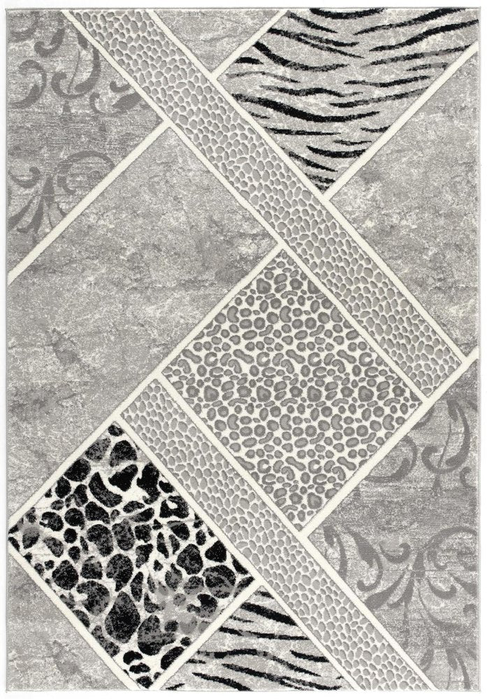 7' X 9' Grey Geometric Power Loom Stain Resistant Area Rug